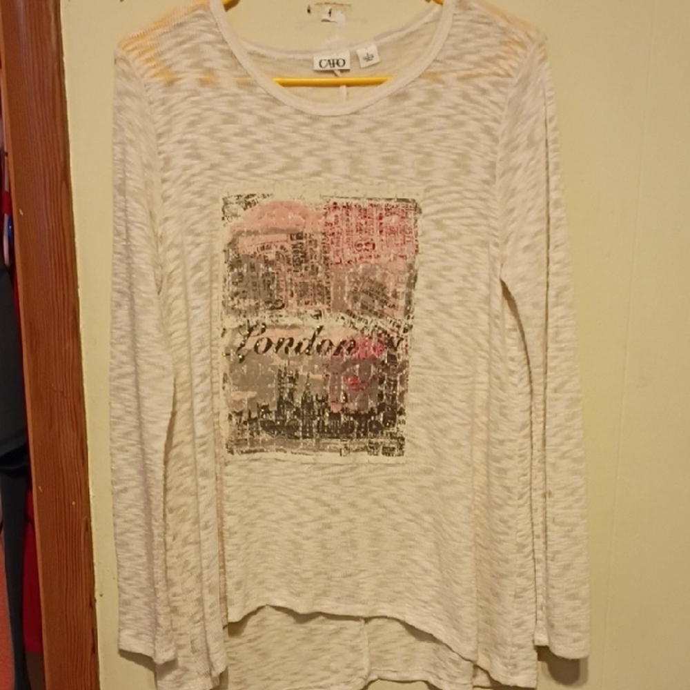 Catos Beige Graphic Long Sleeve Top